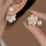 Pearl flower stud earrings