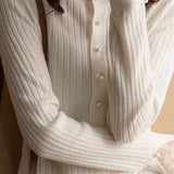 Elegant Ribbed Knit Sweater with Lace Trim