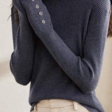 Button Decorated High Neck Fit Knit with Sleeve Slit Design - 3 Colors Available