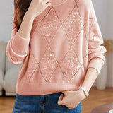 Round Neck Diamond Pattern Sequin Knit Sweater