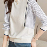 Casual Loose-fit Striped Panel Mock Hoodie