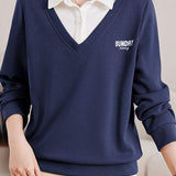 Faux Layered Collared Sweatshirt