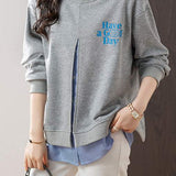 Loose Grey Faux Two-Piece Hoodie