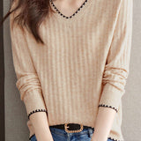 V-neck versatile ribbed knitwear