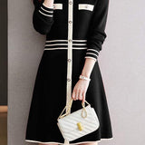 Color-Blocked Mid-Length Knit Dress in Chanel Style