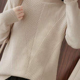 Half-High Neck Diagonal Ribbed Knit Top