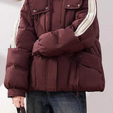 Lazy style stand-collar hooded contrast-color cotton-padded coat