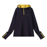 Half - zipper hooded knitted sweatshirt.