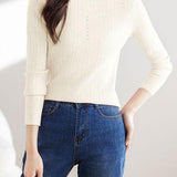 Pearl-Embellished Mock Neck Knit Sweater