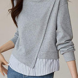 Fashionable striped spliced fake two-piece hoodie