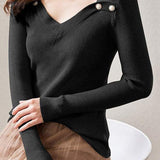 Fashionable Square Neck Long Sleeve Knit Top