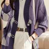 Two-tone long-sleeved knitted cardigan