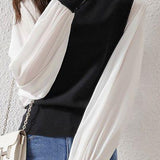 Loose Fit Chiffon Panel Batwing Sweater