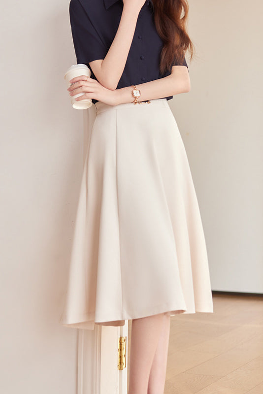 Metal belt decoration semi-flare skirt with lining, 3 colors included