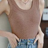 Round Neck Rib Hem Simple Vest - 4 Colors Available