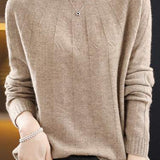 Vertical striped mock neck long-sleeved knitted sweater