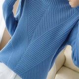 Half-High Neck Diagonal Ribbed Knit Top