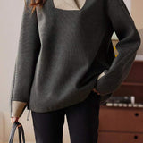 Patchwork Fleece-Lined Relaxed Fit Wool Blend Knit Top