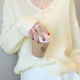 V-neck crochet knitted wool top