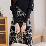 Spliced long-sleeved knitted dresses