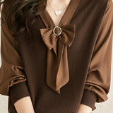 V-neck spliced knitted shirt