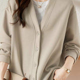 Loose-Fit Casual Hoodless V-Neck Cardigan Sweatshirt