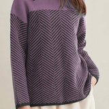 Off Neck Herringbone Pattern Knit Sweater - 3 Colors Available