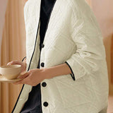 Color-blocked Piped Quilted Minimalist Cotton Jacket