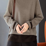 Casual Faux Two-Piece Crew Neck Knit Sweater