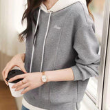 Color Block Drawstring Hooded Faux Layered Sweatshirt