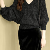 V-neck Bat-sleeved Knitted Sweater