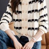 Fashionable Color Block Striped Knit Cardigan in Chanel Style