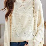 Round Neck Diamond Pattern Sequin Knit Sweater