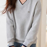 Simple and Comfortable Long Sleeve V-Neck Sweatshirt