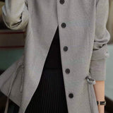 Woven Retro Gray Houndstooth Tie-Waist Jacket