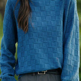 Half turtleneck solid-color sweater with square decorations