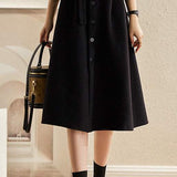 Black Mid-Length Wool Blend Skirt