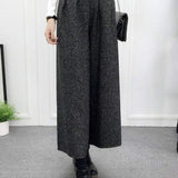 High-Waisted Casual Wool Wide-Leg Trousers