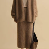 Cashmere-like Knit Cardigan and Knit Skirt Set