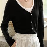 Solid color knitted vest cardigan two-piece set