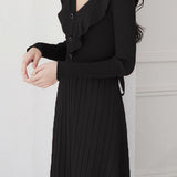 Elegant Ruffle Hem Knit Midi Dress