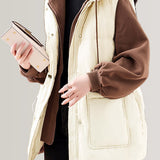 Vest spliced fleece-lined hooded fake two-piece coat