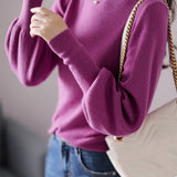 Solid color lantern sleeve knitted sweater