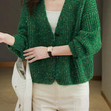 Polka Dot V-Neck Knitted Cardigan