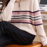 High-neck color-blocked striped knitwear