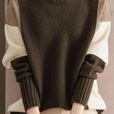 Loose Casual Color Block Mock Neck Sweater