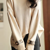 High Neck Mid-Length Solid Color Sweater