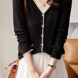 Color-Block V-Neck Knit Top in Chanel Style