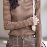 Simple Rolled-edge Round-neck Sweater.