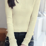 Simple Rolled-edge Round-neck Sweater.